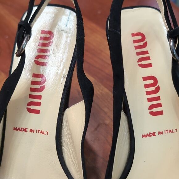 Miu Miu Black Peep Toe Sling Back Silk Bow Heels Sz 36 - Picture 4 of 16